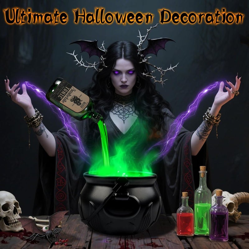 ANGAR Halloween Decorations Indoor, Cauldron Halloween Decor Set with Magic Floating Potion Bottles Skeleton Mist Maker, Black Witches Cauldron Diffuser for Home Kitchen Mantel Party Decor - Image 5